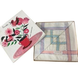 EXCELDA New In Box Vintage Ladies Handkerchiefs Set of 3 Gingham 100% Cotton